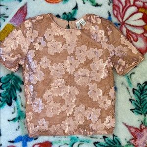 Floral Rose Gold Sequin and Lace Top
